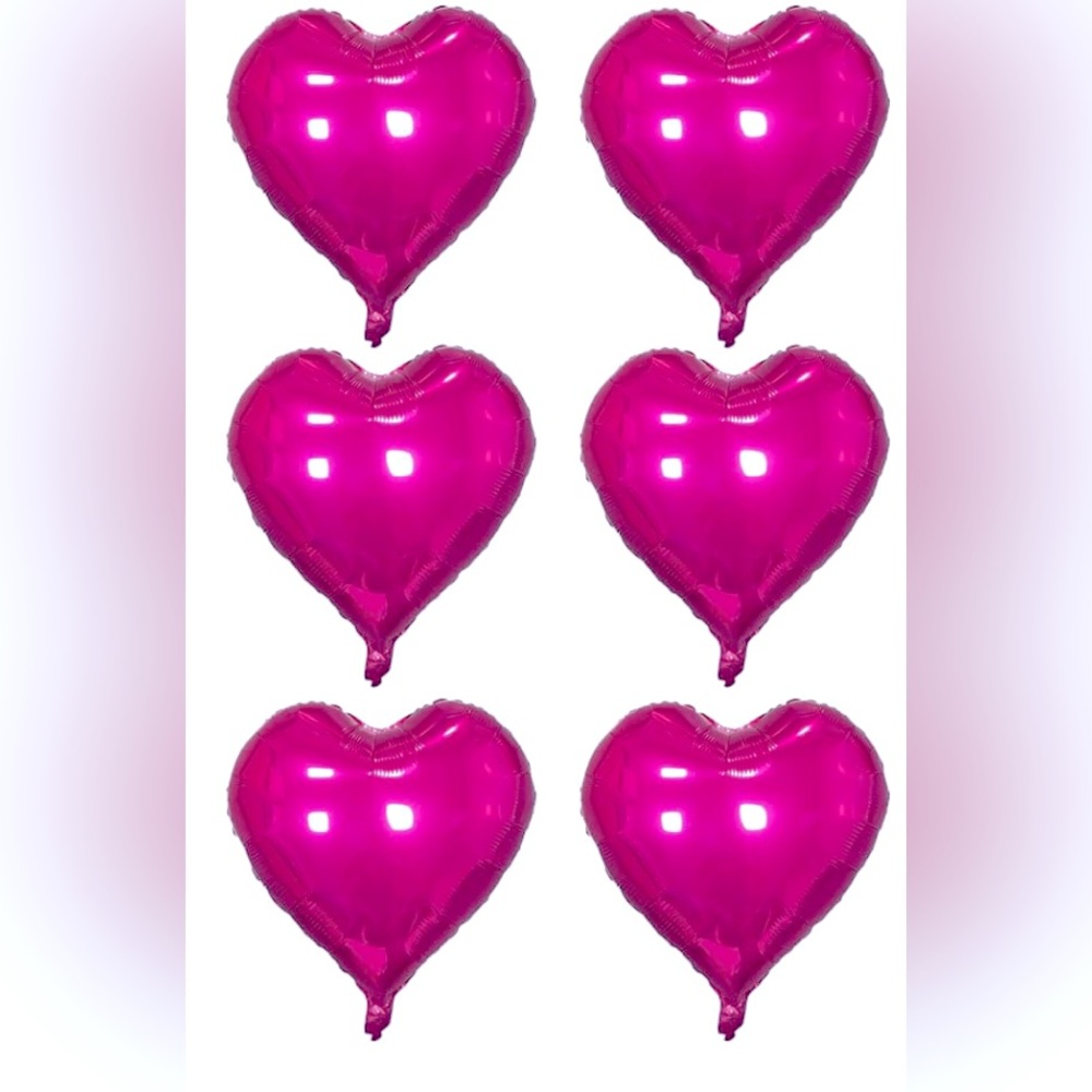 Hot Pink 18 Inch Heart Shaped  Valentine’s Day Foil Uninflated Balloons 6ct